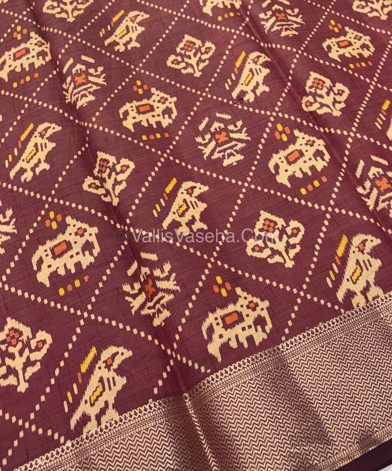 Semi Tussar Silk Saree - Ikkat / Pochampally Design - Maroon Shade - VVSTS034