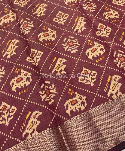 Semi Tussar Silk Saree - Ikkat / Pochampally Design - Maroon Shade - VVSTS034