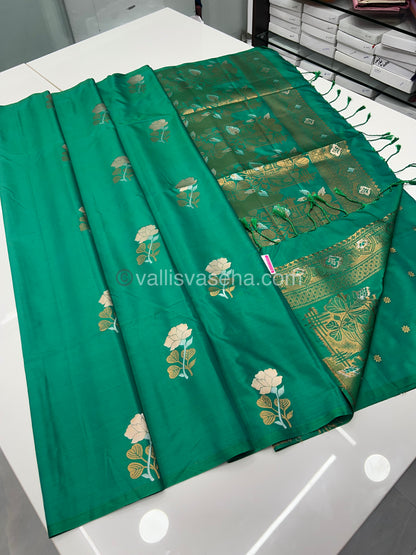 Semi Soft Silk - Border less - Peacock green / Green -VVSSS007