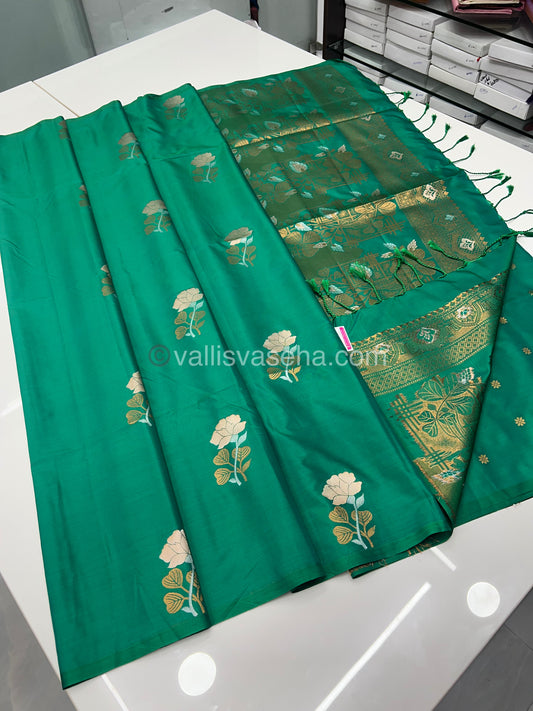 Semi Soft Silk - Border less - Peacock green / Green -VVSSS007