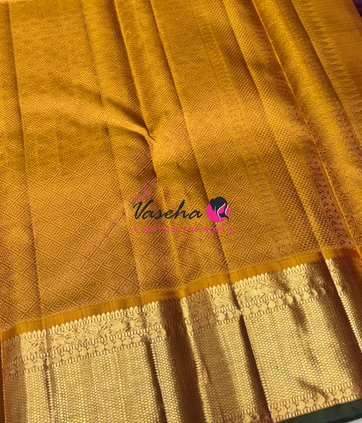 Pure Vintage Korvai Kanchipuram Silk Saree - Wine With Mustard Yellow - VVPS046