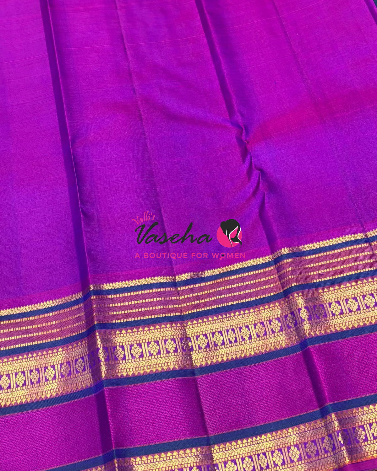 Pure Korvai Kanchipuram Silk Saree - Peacock Blue & Purplish Pink Combo - VVPS022