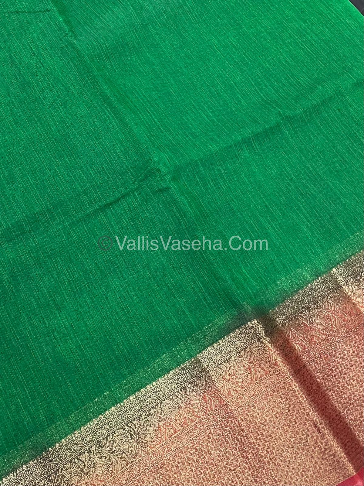 Bamboo Silk Saree - Green with Red Shade - VVBSS008