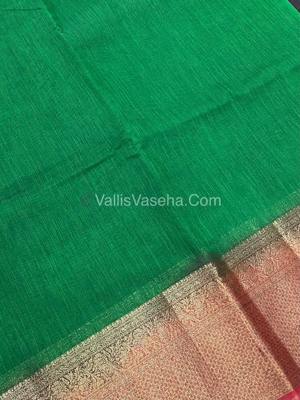Bamboo Silk Saree - Green with Red Shade - VVBSS008