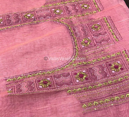 French Knot - Linen Tissue Saree - Pink Shade - VVLFN003