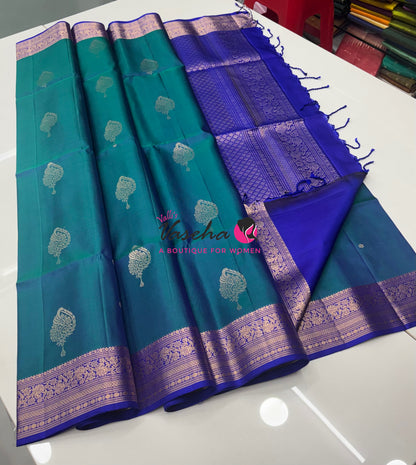 Pure Soft Silk Saree - Blue To Blue - Velum & Mayilum - Kanchi Border - VVPSS015