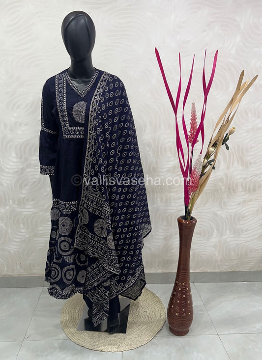 Anarkali - Navy Blue Shade - Salwar, Kameez & Duppatta(3pc)- Fancy Cotton - VVRAS001