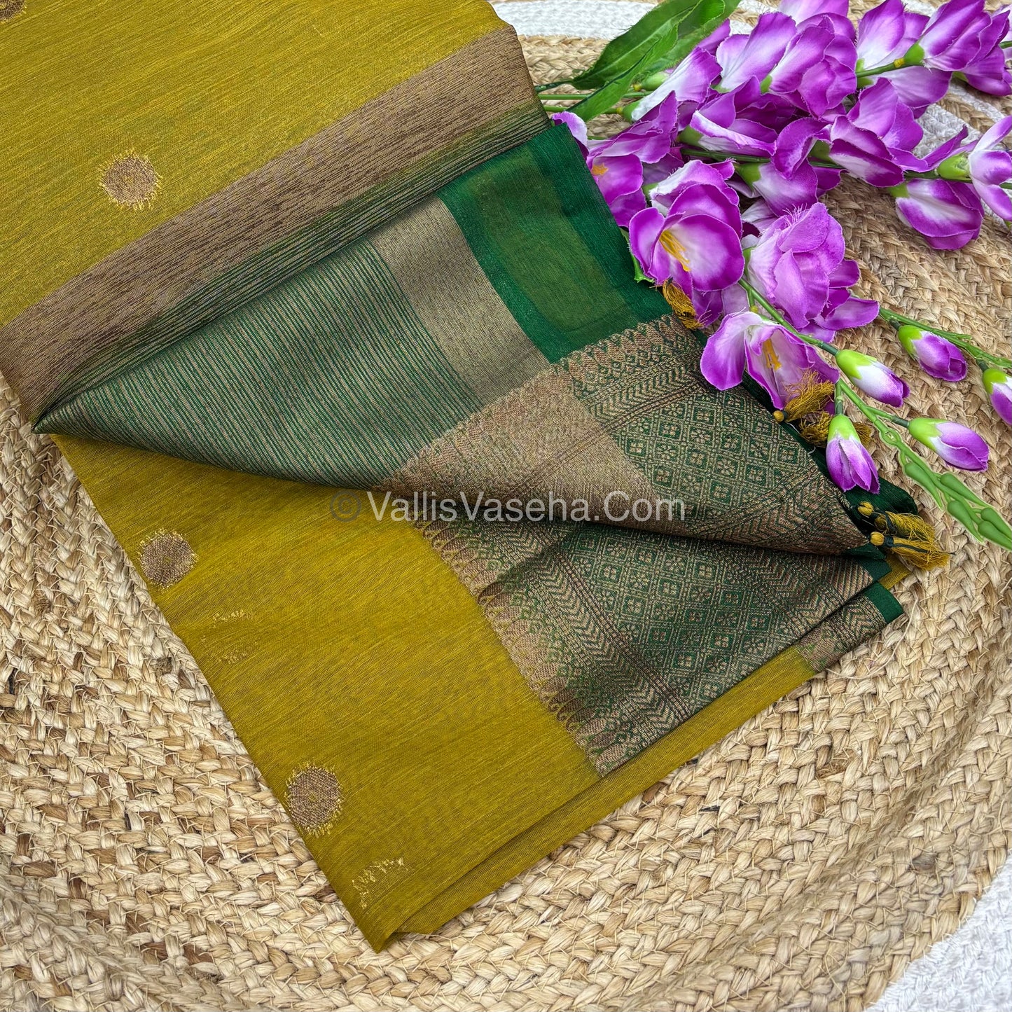 Bamboo Silk Saree  - Venthayam Green with Green Shade - VVBSS001
