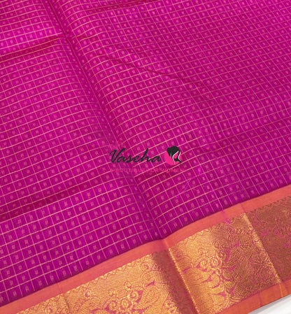 Pure Silk Cotton Saree - Pink With Mango Yellow - Lakshadeepam Design - VVPLD004