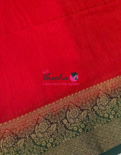 Semi Jute Silk Saree - Red With Green Shade- VVSJS001
