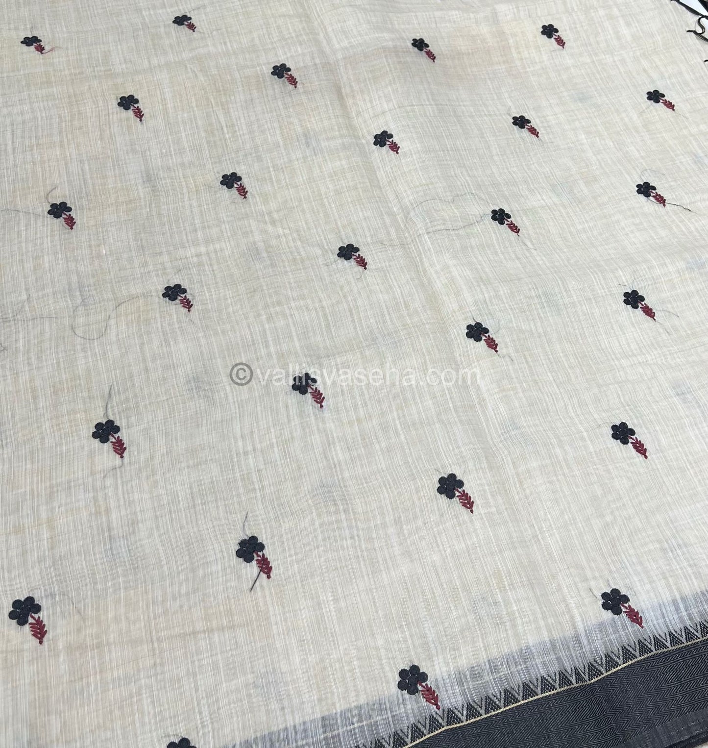 Semi Tussar Embroidery - Cream with Greyish Black Combo - VVSTE001