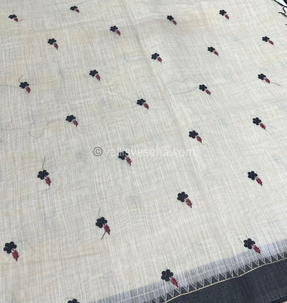 Semi Tussar Embroidery - Cream with Greyish Black Combo - VVSTE001