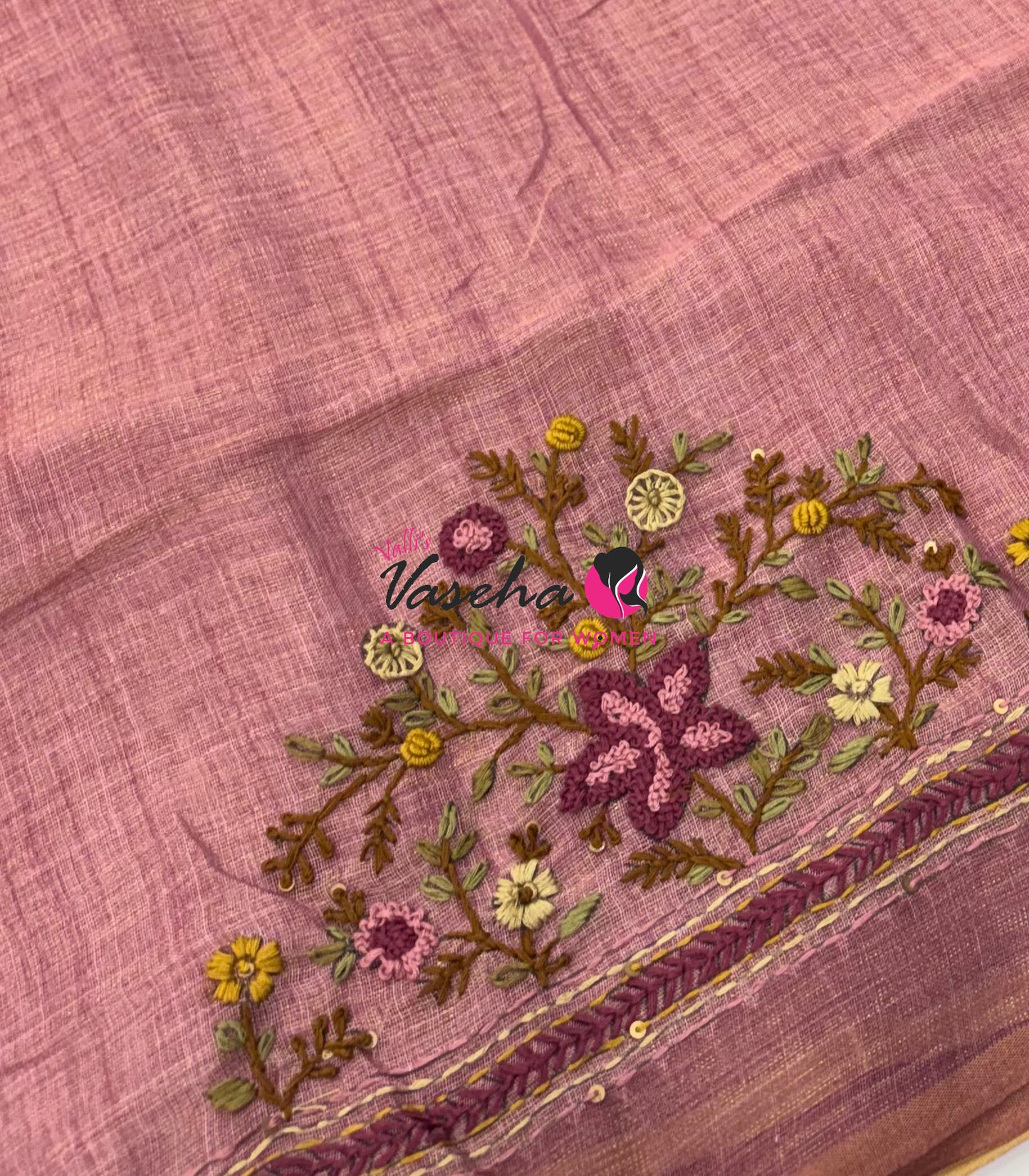 French Knot - Linen Tissue Saree  - Heavy Work Blouse - VVLFN020