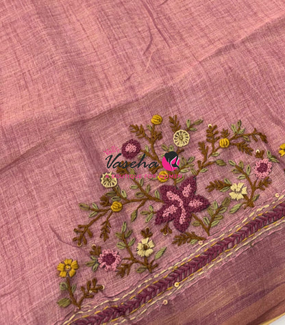 French Knot - Linen Tissue Saree  - Heavy Work Blouse - VVLFN020