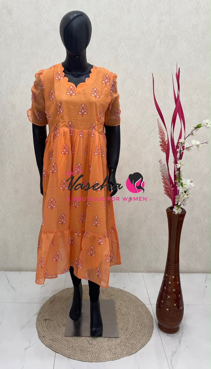 Ready Made - Georgette - Maxi - Orange Colour - VVRMG001