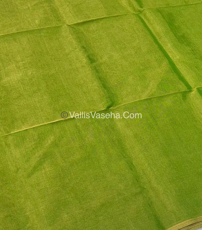 Pure Maheshwari Tissue Silk - Triple Tone Parrot Green & Gold Shade - VVMTS001