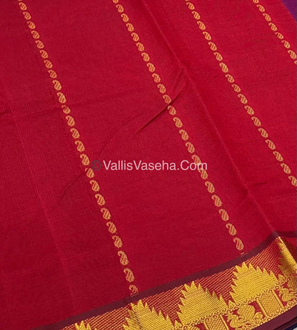Semi Silk Cotton Saree - Red With Blue Shade - VVSSC005