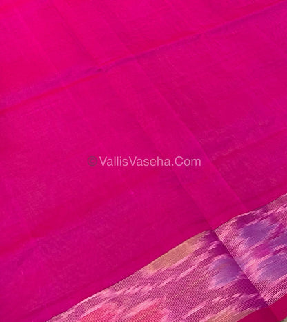 Semi Silk Cotton Saree -  Green & Pink - VVSSC001