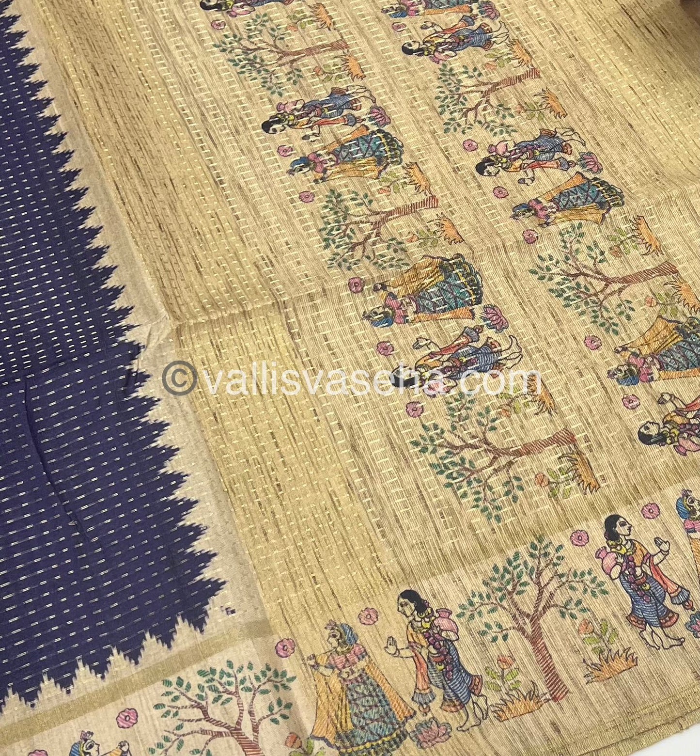 Semi Tussar Silk - Vairavoosi Design - Violetish Blue & Cream Shade - VVSTS030