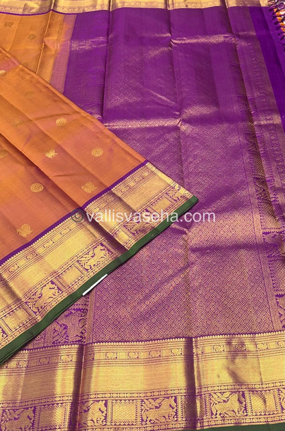 Pure Kanchipuram Silk Saree - Dual Tone Rust & Purple Shade  - VVPS022