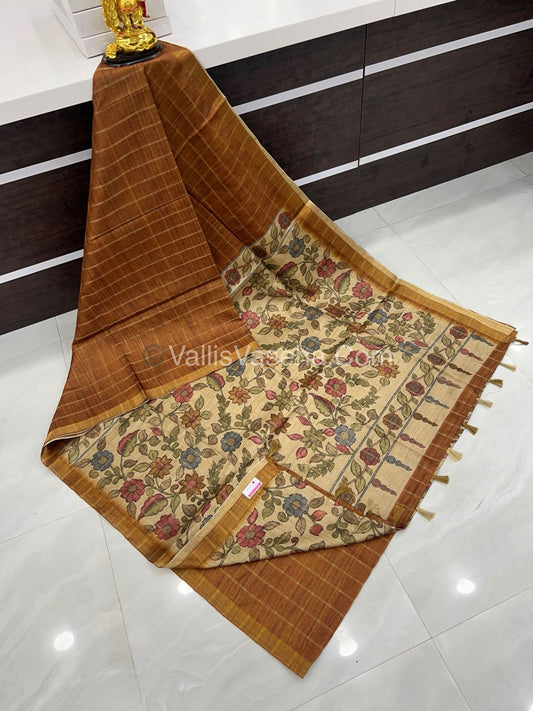 Semi Gicha Tussar Silk Saree - checks pattern - VVSGT001