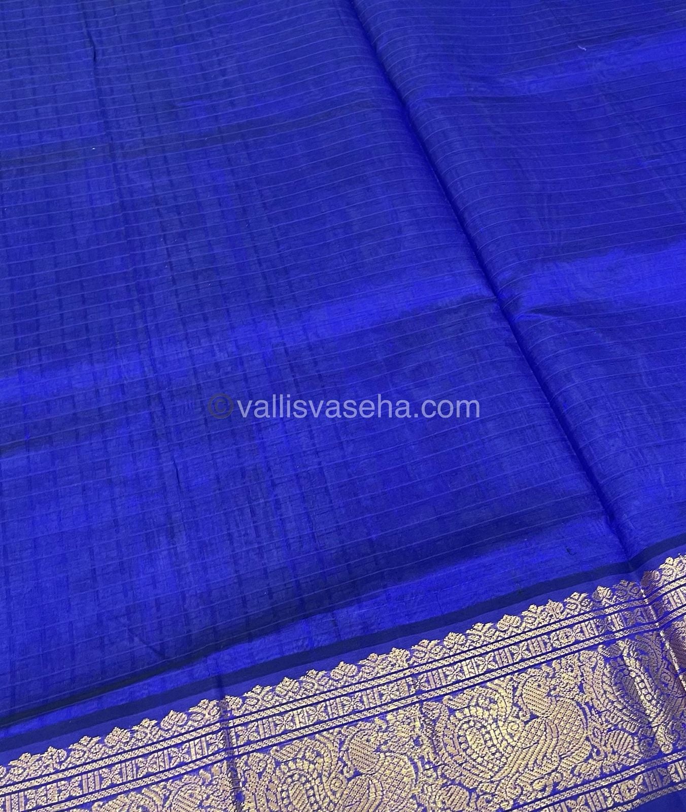 Pure Silk Cotton Saree - Grey With Blue Shade - Lakshadeepam Design - VVPLD001