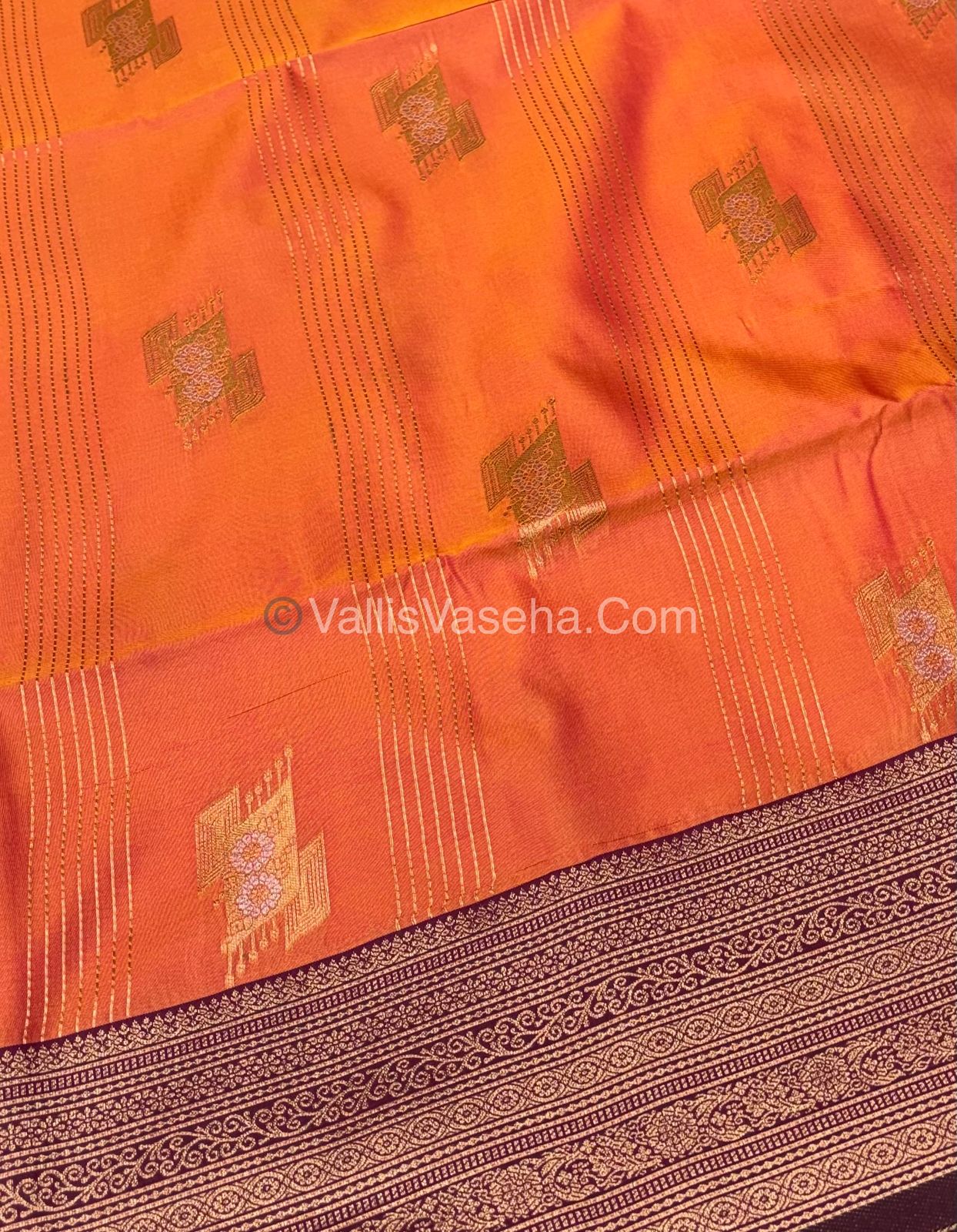 Semi Soft Silk - Peachish Gold  With Dark Purple Shade -VVSSS032 - 1