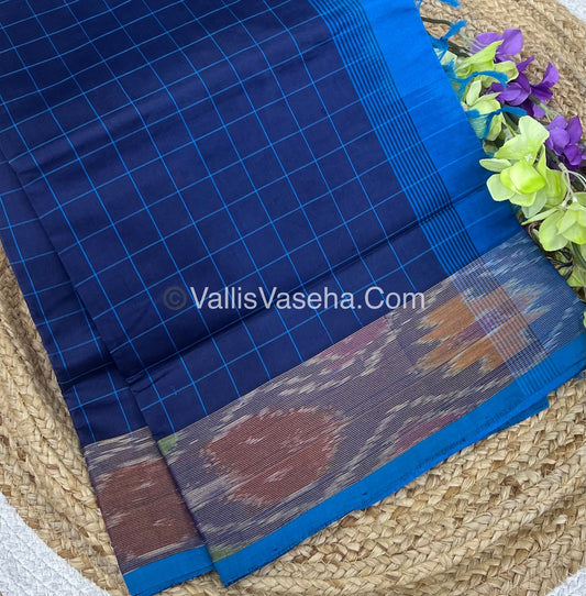 Semi Silk Cotton Saree - Blue & Blue- VVSSC001