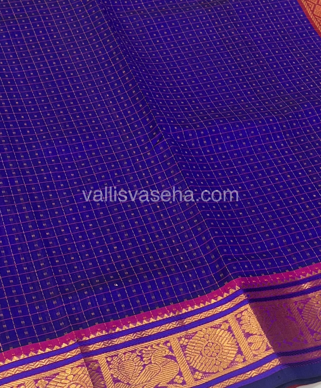 Pure Silk Cotton Saree - Blue  With Red - Lakshadeepam Design - VVPLD001