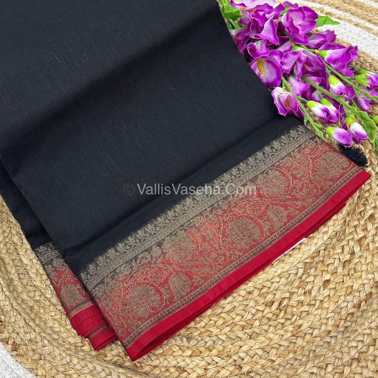 Bamboo Silk Saree - Black With Red Shade - VVBSS007