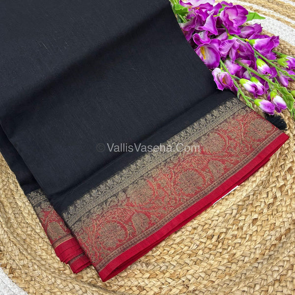 Bamboo Silk Saree - Black With Red Shade - VVBSS007