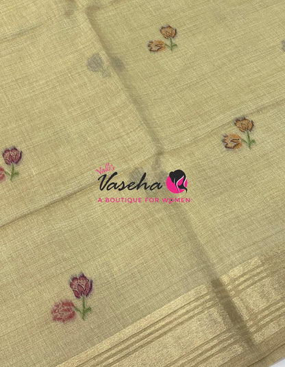 Muga Tissue Linen Saree - Cream    Shade - VVMLT001