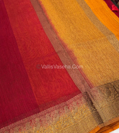 Bamboo Silk Saree - Red  With Mustard Yellow Shade - VVBSS005