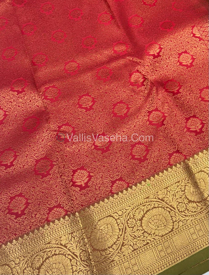 Semi Bridal Kanchipuram Silk - Red With Green  Shade  - VVSBK001