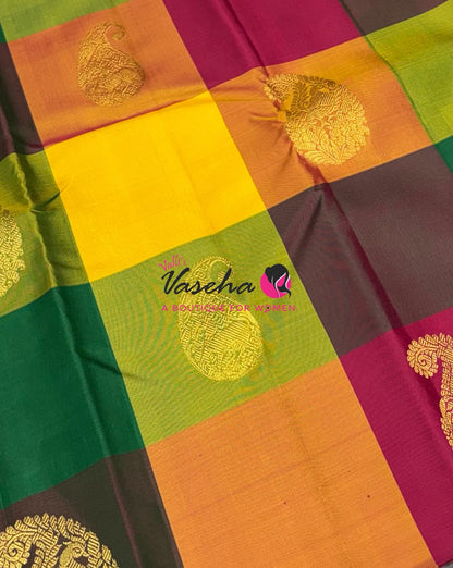 Pure Kanchipuram Silk Saree - Pazhum Pazhamum Checks - VVPS017