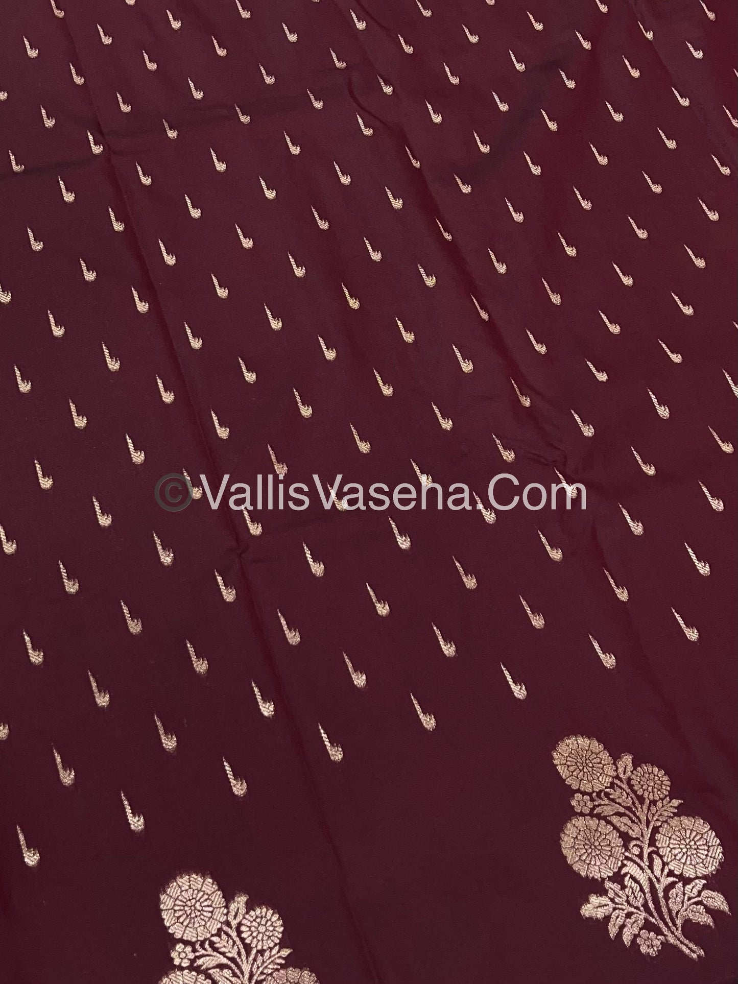 Semi Soft Silk - Flower  Butta Border - Maroon  Shade -VVSSS016