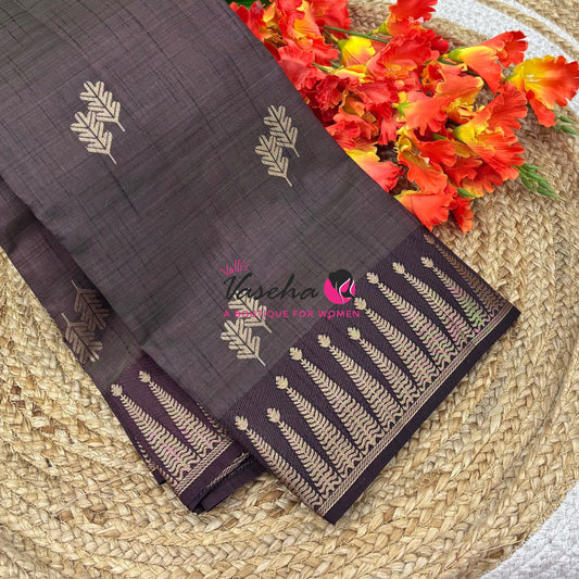 Semi Tussar Silk Saree | Brown Shade |VVSTS050