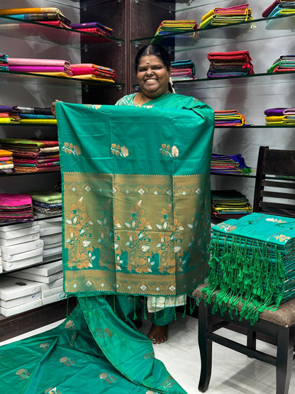 Semi Soft Silk - Border less - Peacock Green / Sea Green - VVSSS007