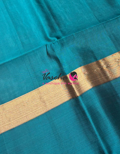 Half Mixed Soft Silk Saree - Grey & Blue - VVPSS028