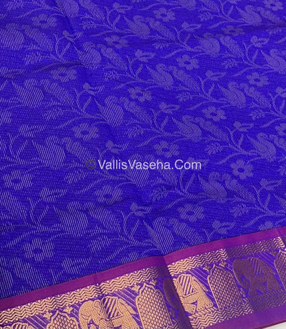 Semi Silk Cotton Saree - Blue With Reddish Maroon Shade - VVSSC007