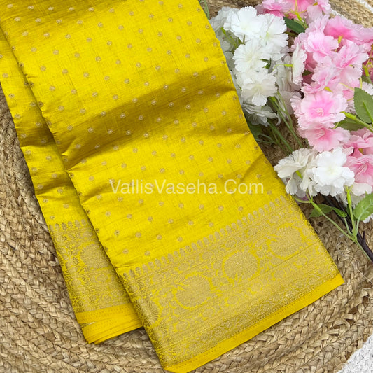 Semi Tussar Silk  - Lemon Yellow Shade- VVSTS015