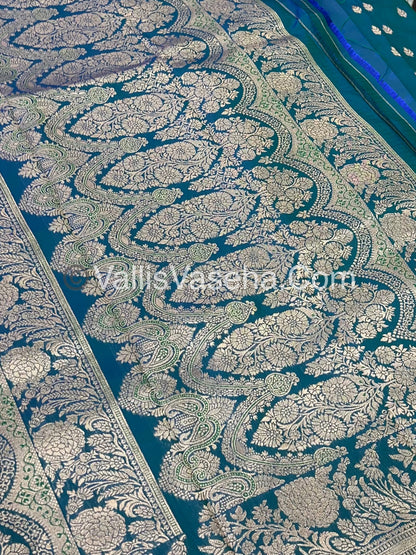 Semi Soft Silk with Border - Peacock Blue Shade -VVSSS012