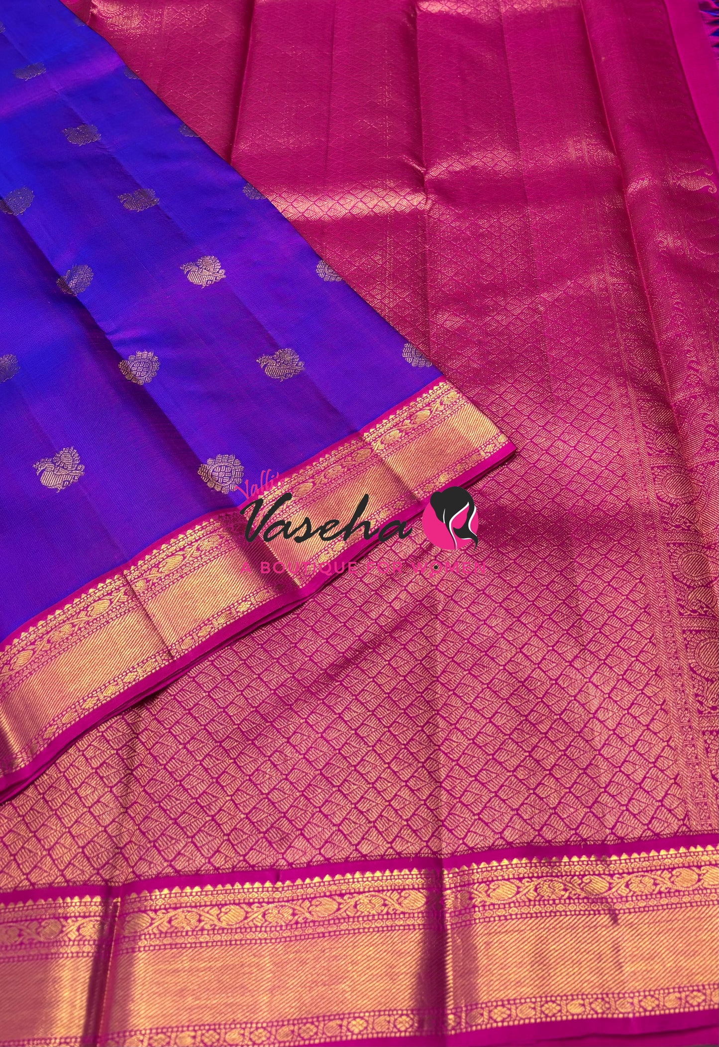 Pure Kanchipuram Silk Saree - Purplish Pink & Pink Combo  - VVPS025