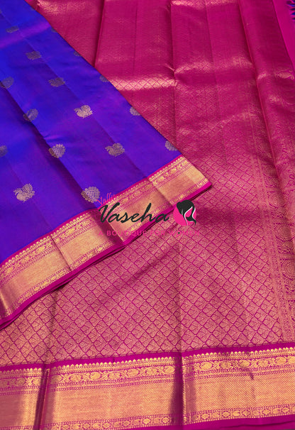 Pure Kanchipuram Silk Saree - Purplish Pink & Pink Combo  - VVPS025
