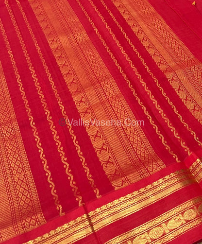 Pure Korvai Silk Cotton - Podi Kattam - Retta Petta Border - Ramar Blue & White with Red - VVKSC003