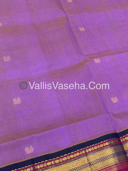 Pure Korvai Silk Cotton Saree - Dual Tone Purple with Blue  - VVKSC004