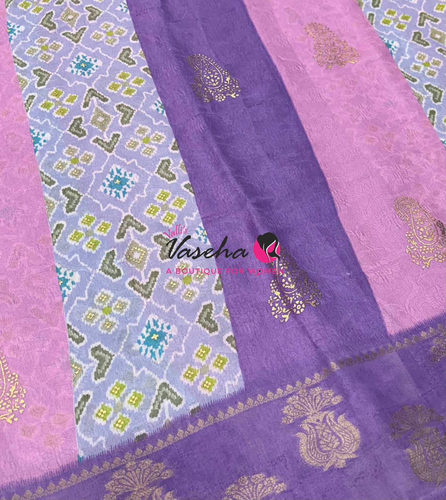 Semi Dola Silk - Embossed & Pochampally Design - Pink & Lavender Shade - VVSDS006