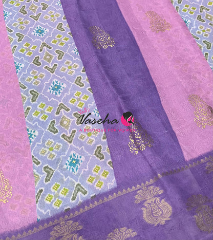 Semi Dola Silk - Embossed & Pochampally Design - Pink & Lavender Shade - VVSDS006