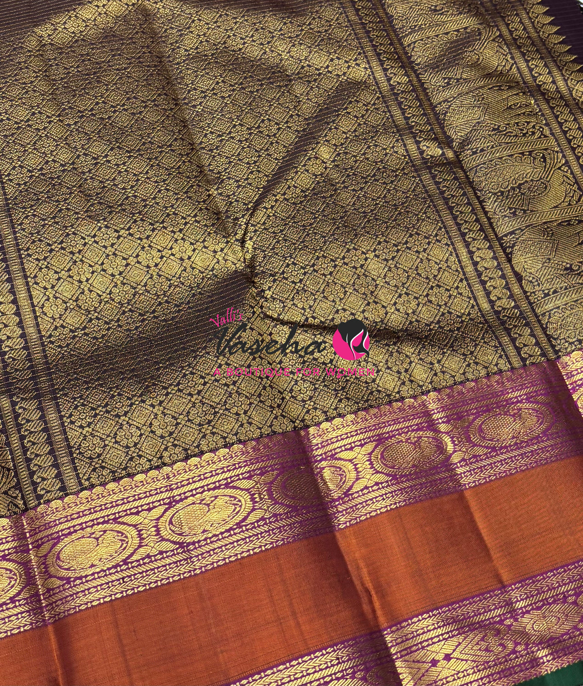 Pure Kanchipuram Silk Saree - Brown & Purplish Pink Combo - VVPS037