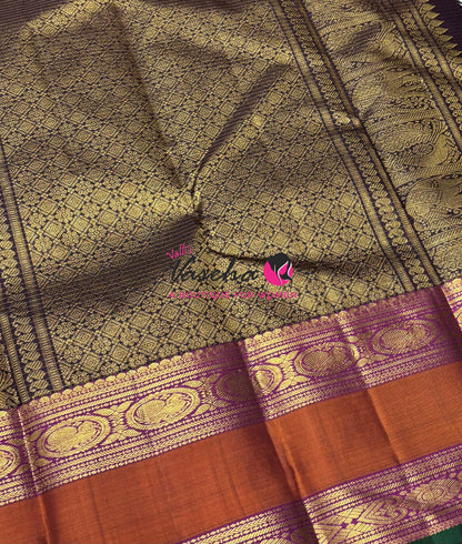 Pure Kanchipuram Silk Saree - Brown & Purplish Pink Combo - VVPS037